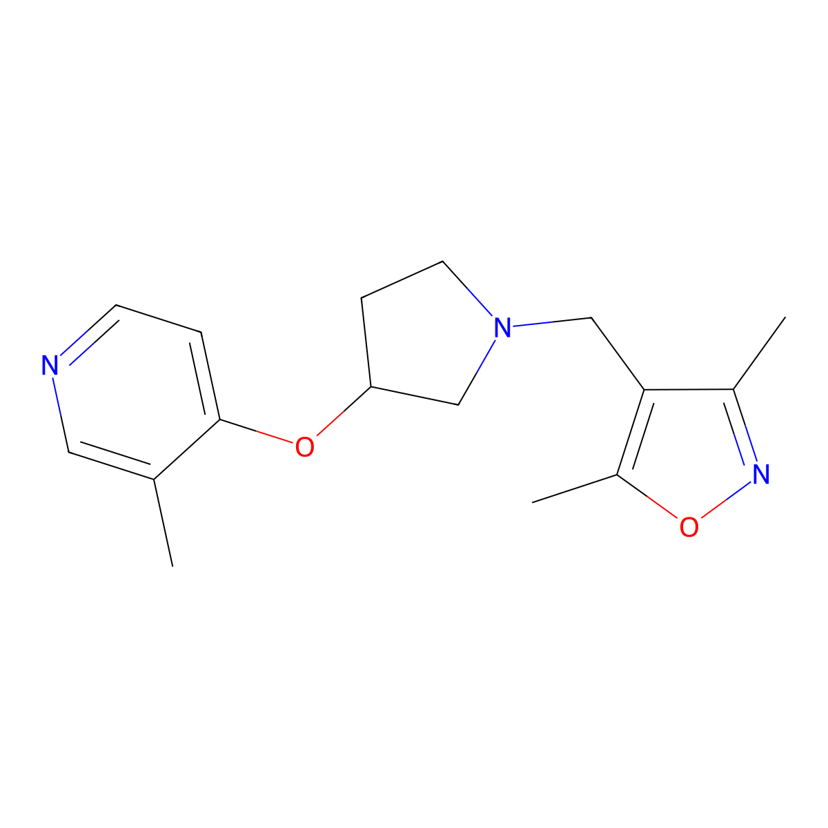 4-({1-[(3,5-Dimethyl-1,2-oxazol-4-yl)methyl]pyrrolidin-3-yl}oxy)-3-methylpyridine molecular structure, CAS 2741889-28-9