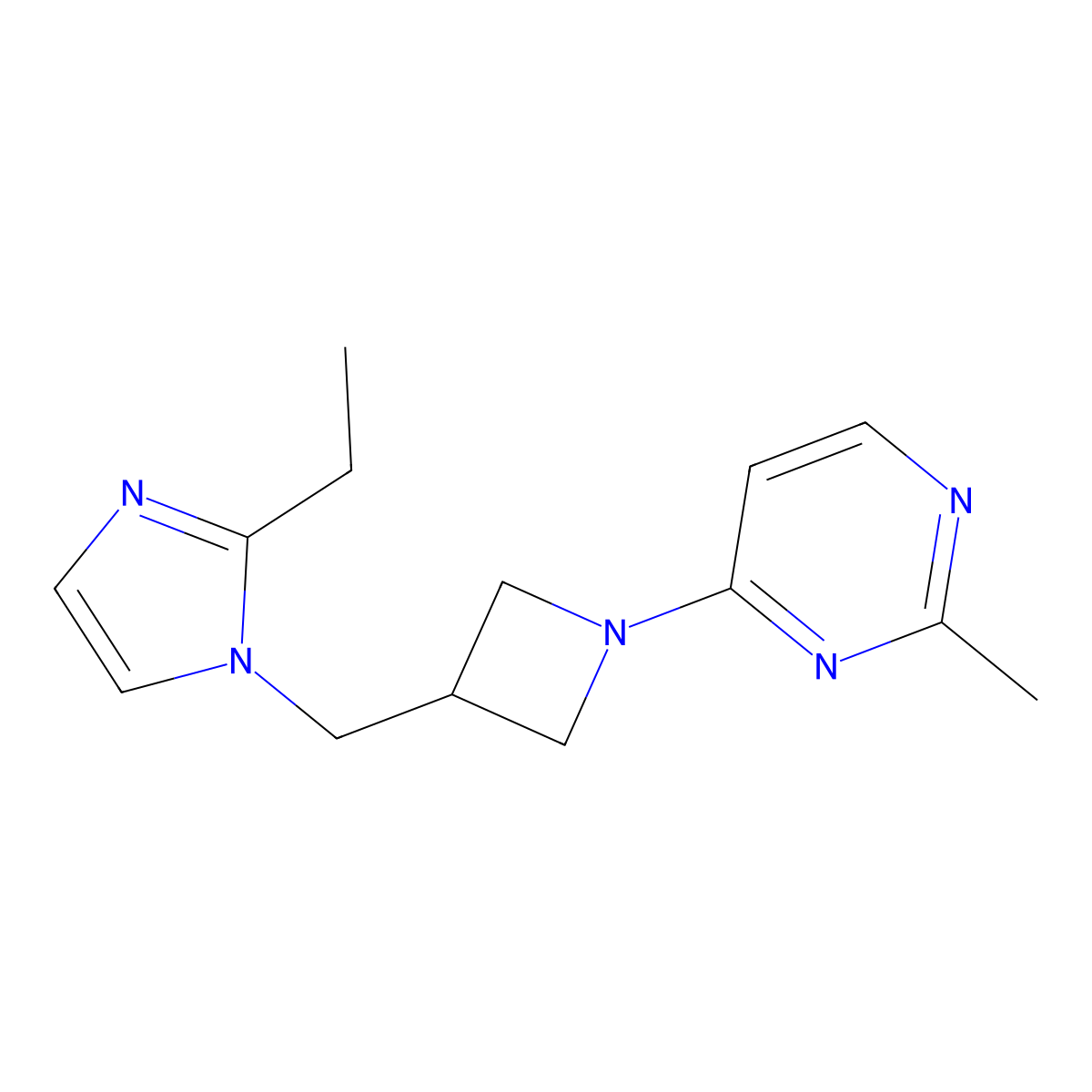 4-{3-[(2-ethyl-1H-imidazol-1-yl)methyl]azetidin-1-yl}-2-methylpyrimidine molecular structure, CAS 2741889-32-5