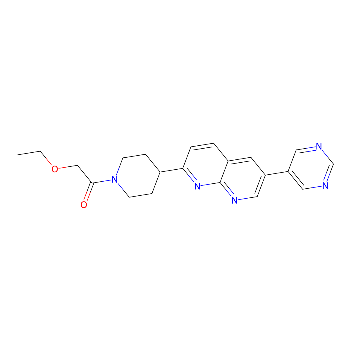 2-Ethoxy-1-{4-[6-(pyrimidin-5-yl)-1,8-naphthyridin-2-yl]piperidin-1-yl}ethan-1-one molecular structure, CAS 2741889-33-6