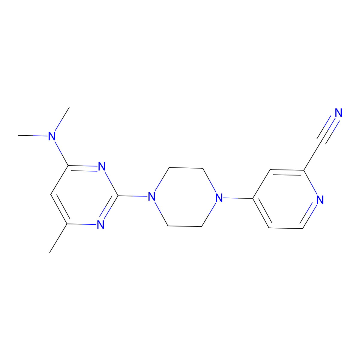 4-{4-[4-(Dimethylamino)-6-methylpyrimidin-2-yl]piperazin-1-yl}pyridine-2-carbonitrile molecular structure, CAS 2741889-35-8