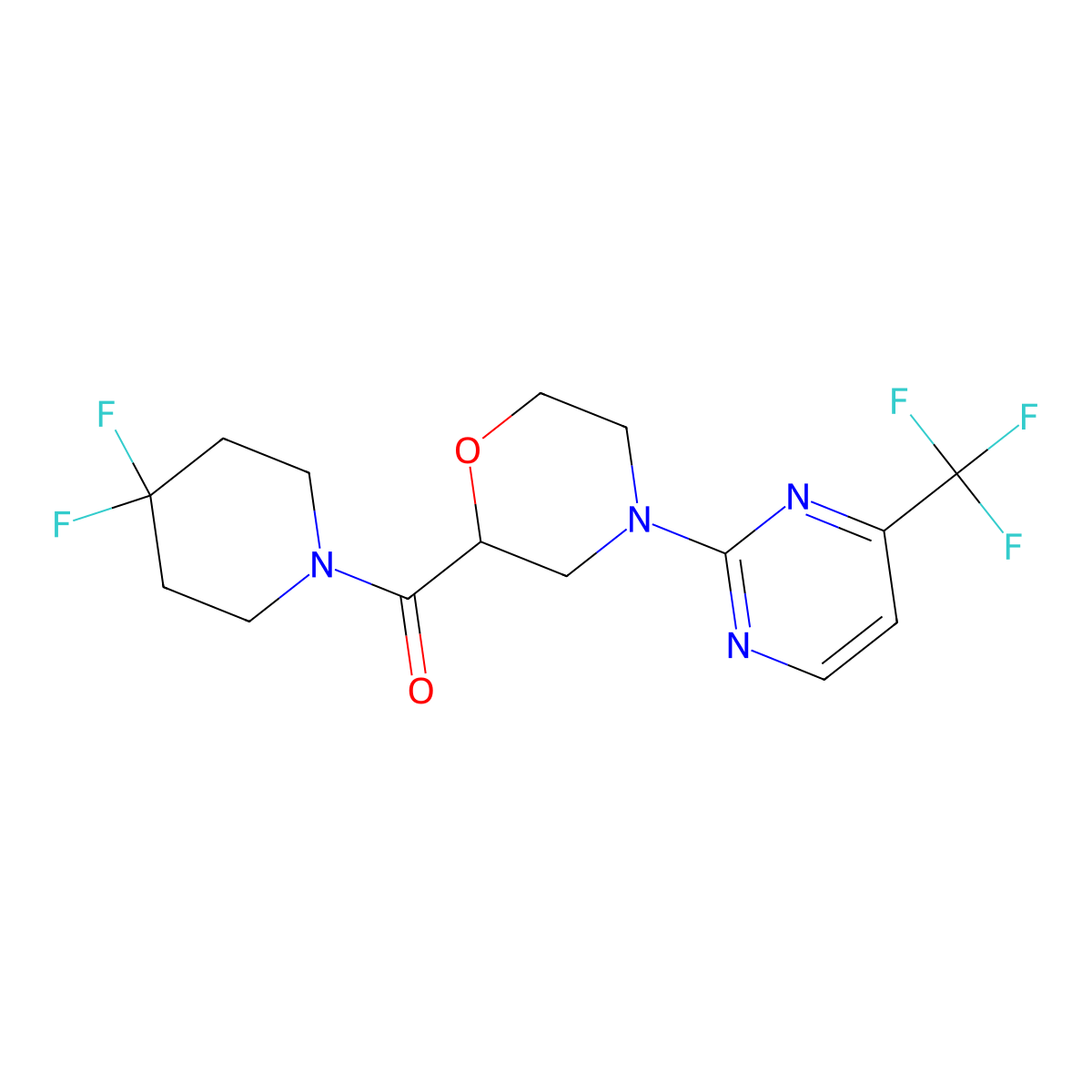 2-(4,4-Difluoropiperidine-1-carbonyl)-4-[4-(trifluoromethyl)pyrimidin-2-yl]morpholine molecular structure, CAS 2741889-40-5
