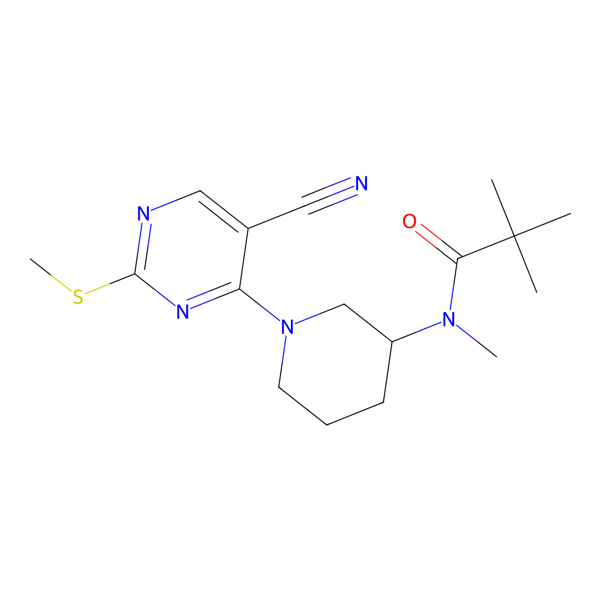 N-{1-[5-cyano-2-(methylsulfanyl)pyrimidin-4-yl]piperidin-3-yl}-N,2,2-trimethylpropanamide molecular structure, CAS 2741889-41-6