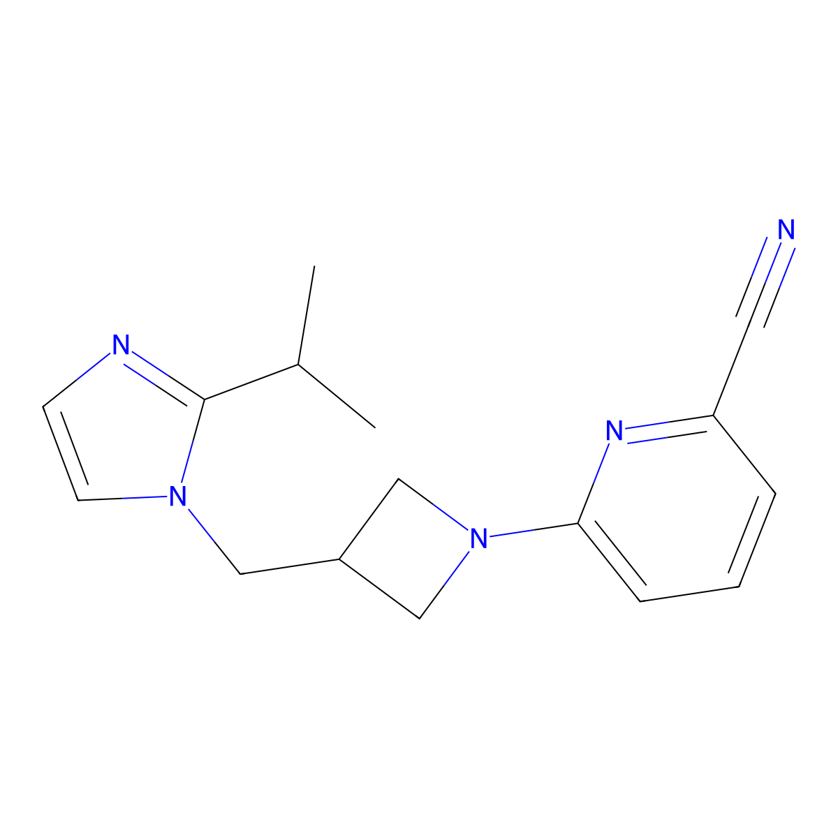 6-(3-{[2-(propan-2-yl)-1H-imidazol-1-yl]methyl}azetidin-1-yl)pyridine-2-carbonitrile molecular structure, CAS 2741889-44-9