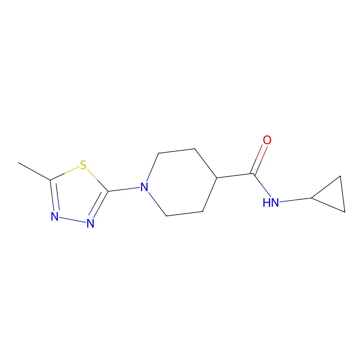 N-cyclopropyl-1-(5-methyl-1,3,4-thiadiazol-2-yl)piperidine-4-carboxamide molecular structure, CAS 2741889-50-7