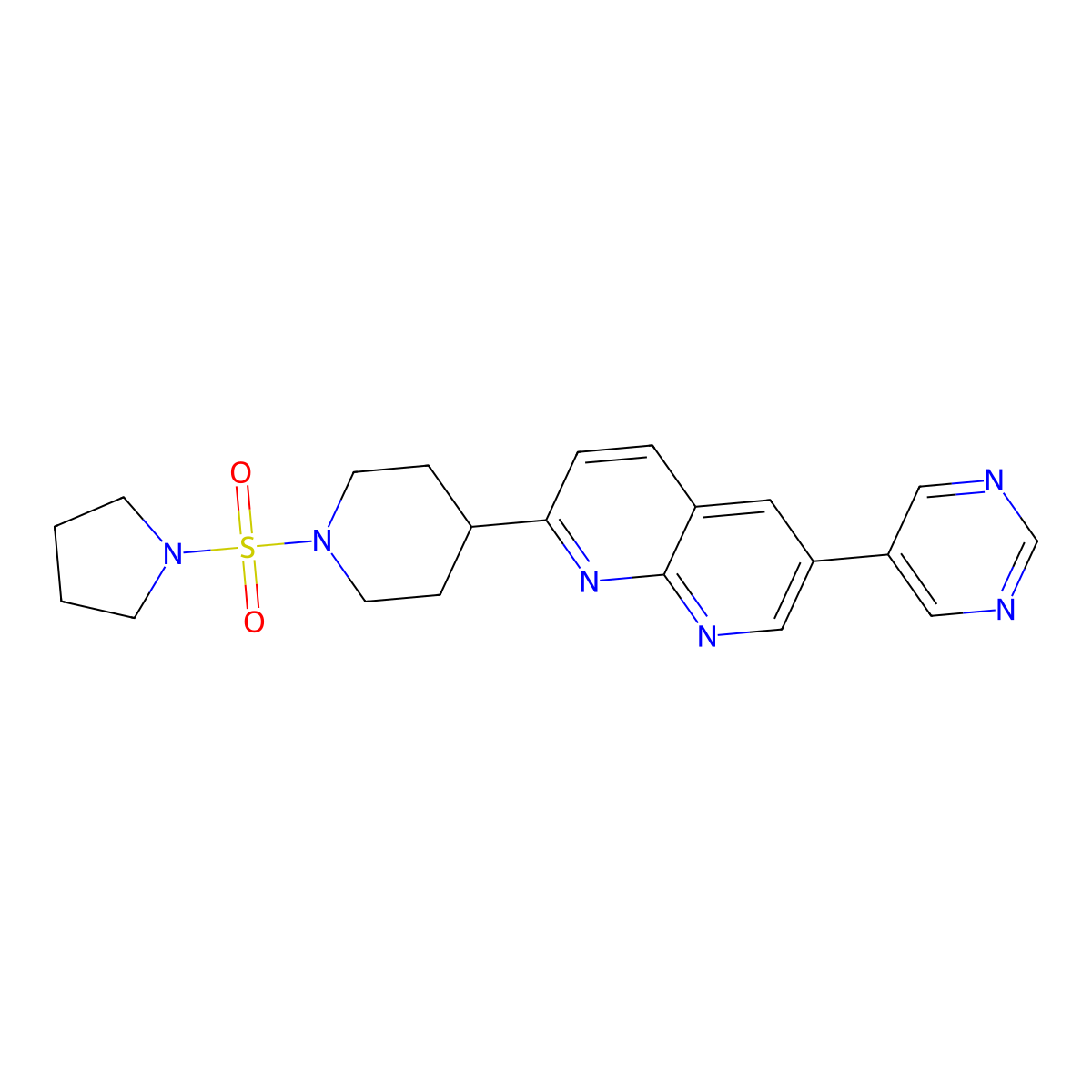 6-(Pyrimidin-5-yl)-2-[1-(pyrrolidine-1-sulfonyl)piperidin-4-yl]-1,8-naphthyridine molecular structure, CAS 2741889-52-9