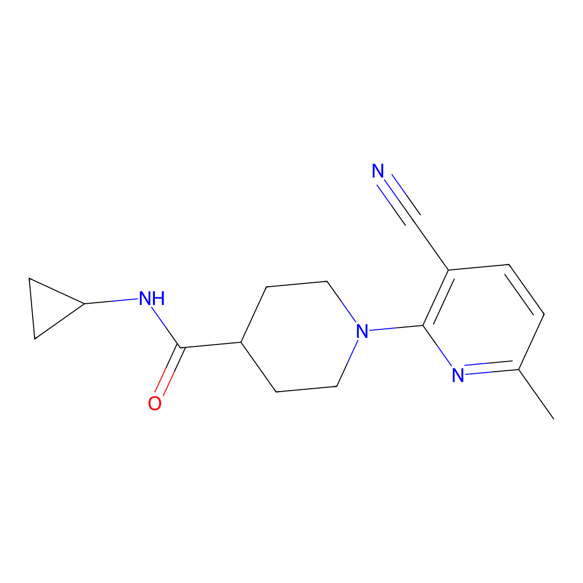 1-(3-cyano-6-methylpyridin-2-yl)-N-cyclopropylpiperidine-4-carboxamide molecular structure, CAS 2741889-54-1