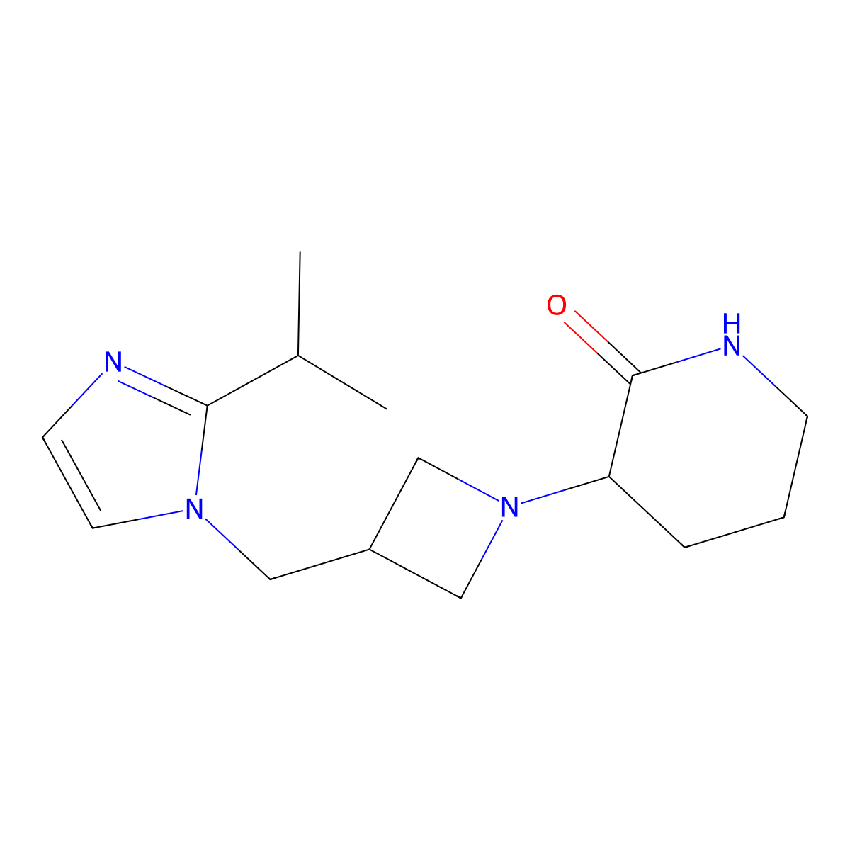 3-(3-{[2-(propan-2-yl)-1H-imidazol-1-yl]methyl}azetidin-1-yl)piperidin-2-one molecular structure, CAS 2741889-57-4
