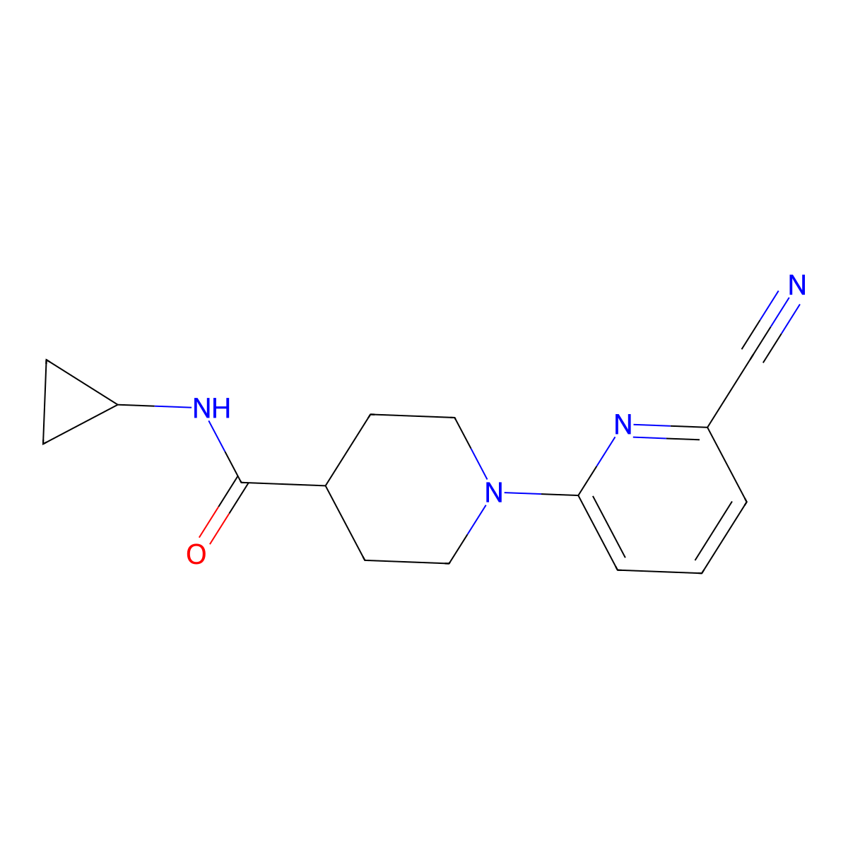 1-(6-cyanopyridin-2-yl)-N-cyclopropylpiperidine-4-carboxamide molecular structure, CAS 2741889-63-2