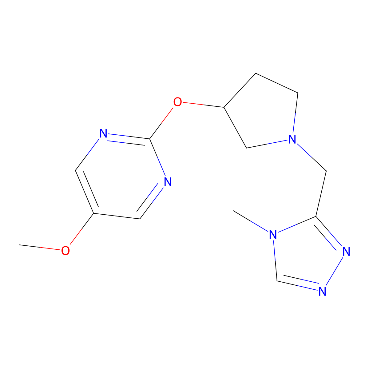 5-methoxy-2-({1-[(4-methyl-4H-1,2,4-triazol-3-yl)methyl]pyrrolidin-3-yl}oxy)pyrimidine molecular structure, CAS 2741889-64-3
