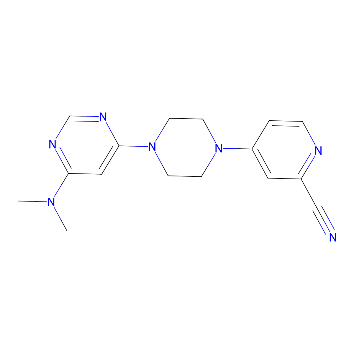 4-{4-[6-(Dimethylamino)pyrimidin-4-yl]piperazin-1-yl}pyridine-2-carbonitrile molecular structure, CAS 2741889-67-6