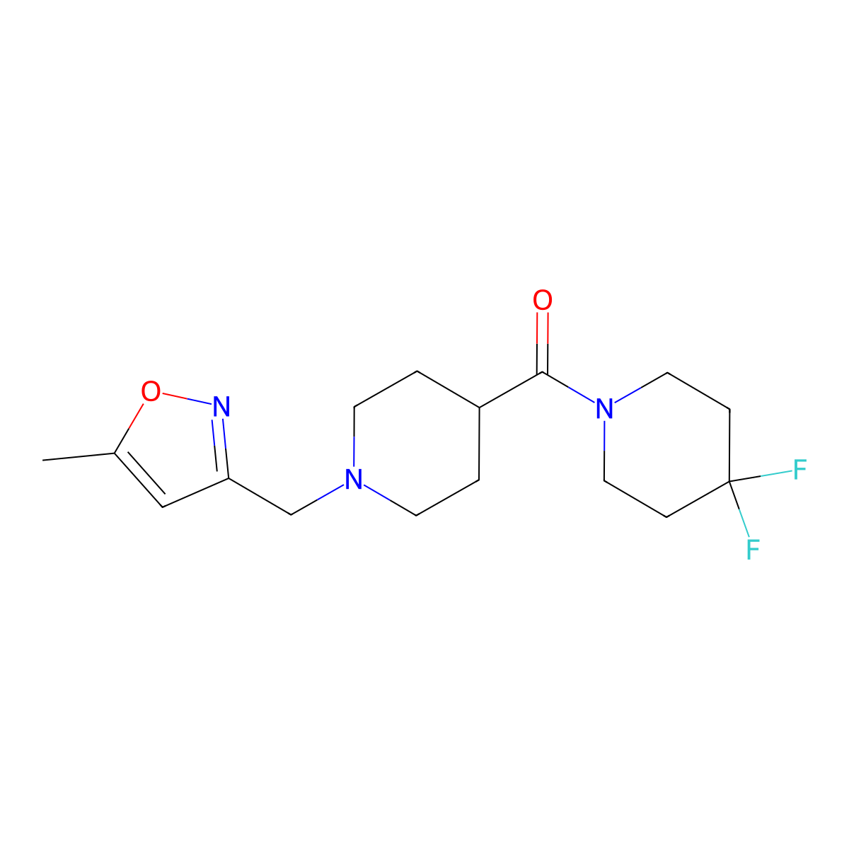 4,4-Difluoro-1-{1-[(5-methyl-1,2-oxazol-3-yl)methyl]piperidine-4-carbonyl}piperidine molecular structure, CAS 2741889-73-4