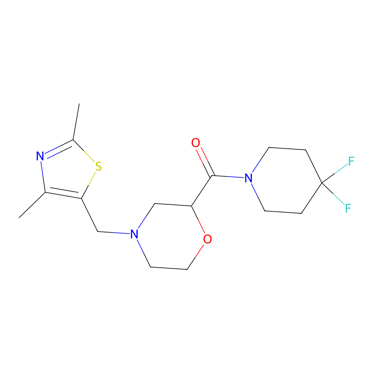 2-(4,4-Difluoropiperidine-1-carbonyl)-4-[(2,4-dimethyl-1,3-thiazol-5-yl)methyl]morpholine molecular structure, CAS 2741889-75-6