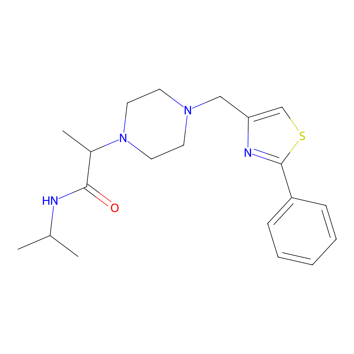 2-{4-[(2-phenyl-1,3-thiazol-4-yl)methyl]piperazin-1-yl}-N-(propan-2-yl)propanamide molecular structure, CAS 2741889-77-8