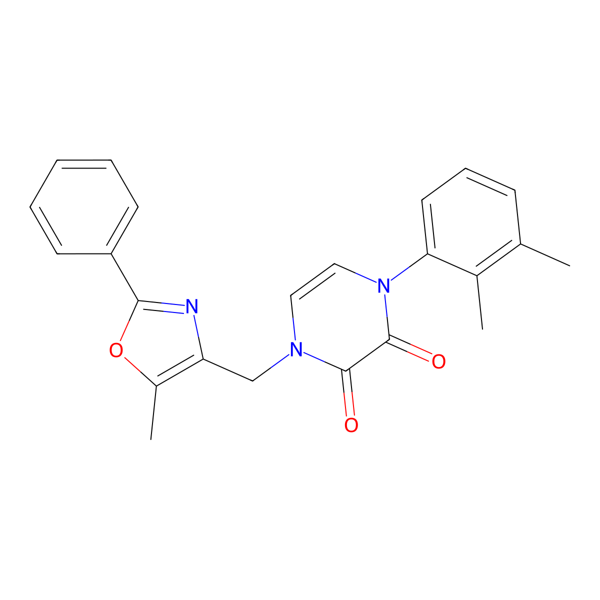 1-(2,3-Dimethylphenyl)-4-[(5-methyl-2-phenyl-1,3-oxazol-4-yl)methyl]-1,2,3,4-tetrahydropyrazine-2,3-dione molecular structure, CAS 2741889-88-1
