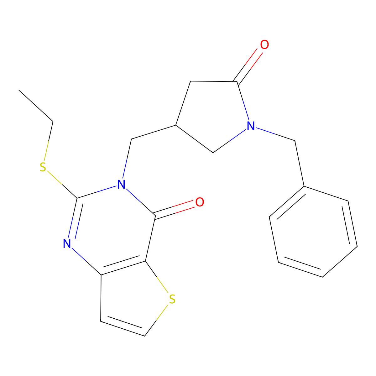 1-benzyl-4-{[2-(ethylsulfanyl)-4-oxo-3H,4H-thieno[3,2-d]pyrimidin-3-yl]methyl}pyrrolidin-2-one molecular structure, CAS 2741889-90-5