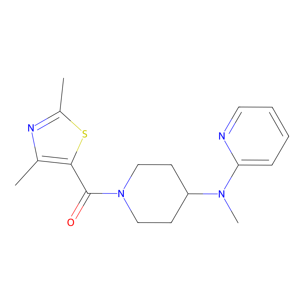 N-[1-(2,4-dimethyl-1,3-thiazole-5-carbonyl)piperidin-4-yl]-N-methylpyridin-2-amine molecular structure, CAS 2741889-97-2