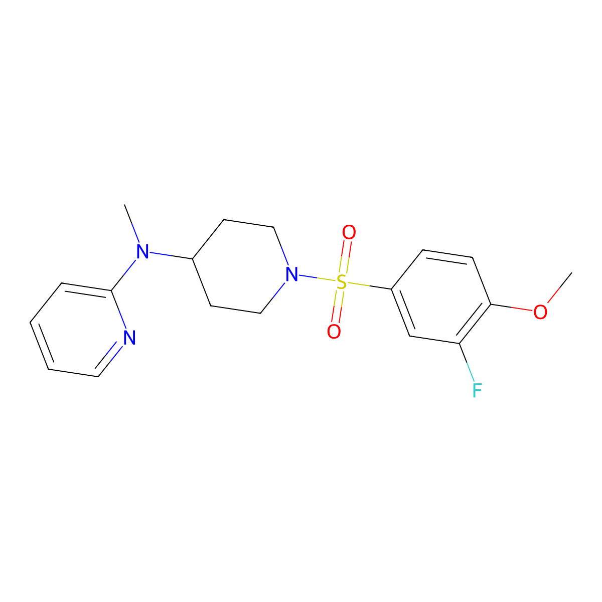 N-[1-(3-fluoro-4-methoxybenzenesulfonyl)piperidin-4-yl]-N-methylpyridin-2-amine molecular structure, CAS 2741889-98-3