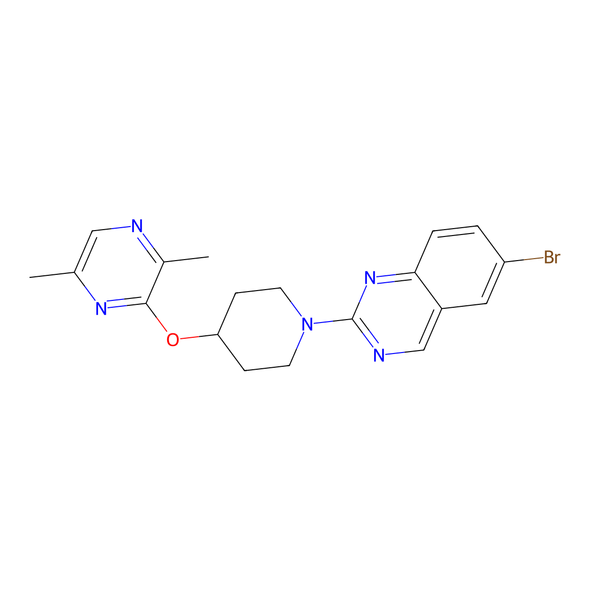 6-Bromo-2-{4-[(3,6-dimethylpyrazin-2-yl)oxy]piperidin-1-yl}quinazoline molecular structure, CAS 2741890-00-4