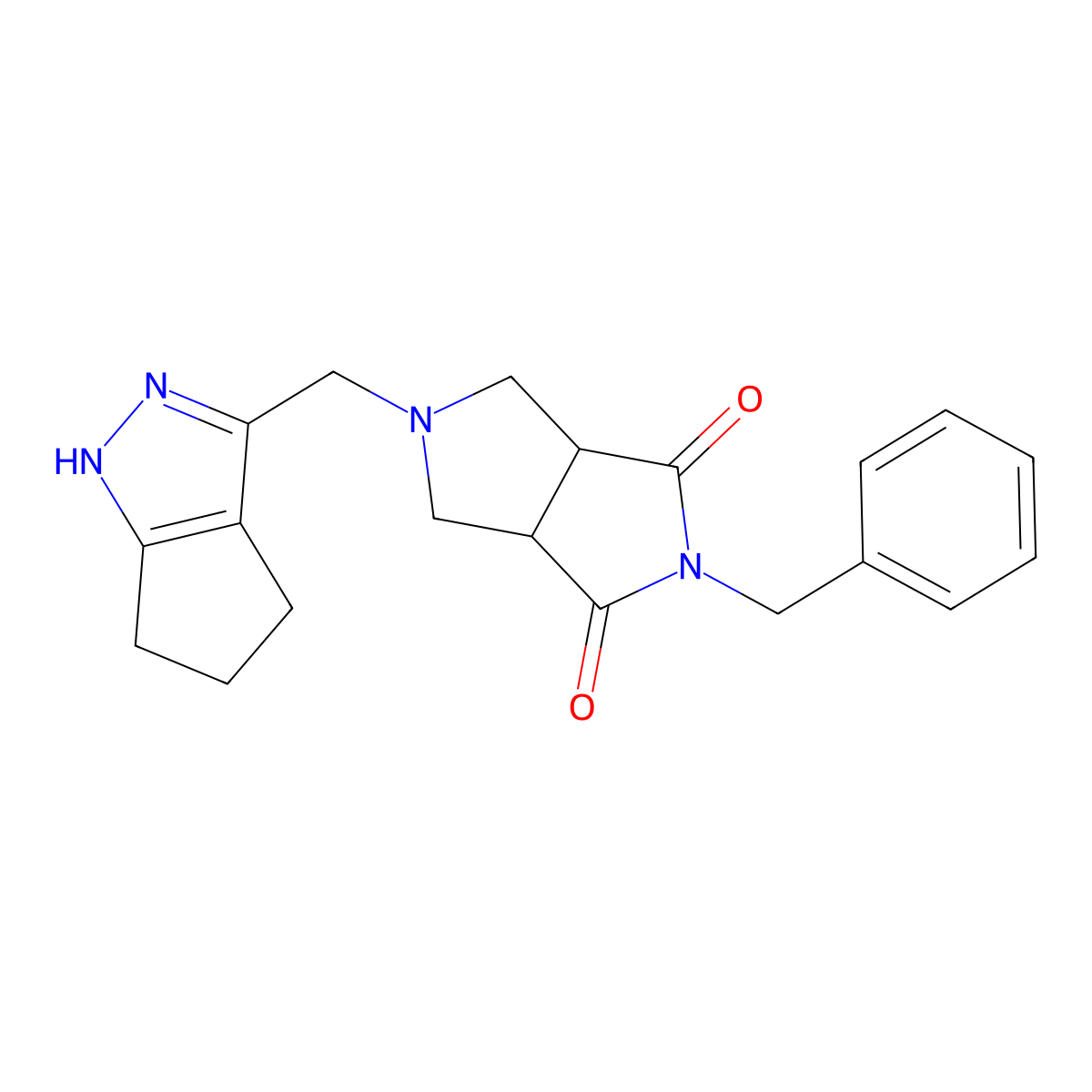 2-benzyl-5-({1H,4H,5H,6H-cyclopenta[c]pyrazol-3-yl}methyl)-octahydropyrrolo[3,4-c]pyrrole-1,3-dione molecular structure, CAS 2741890-03-7