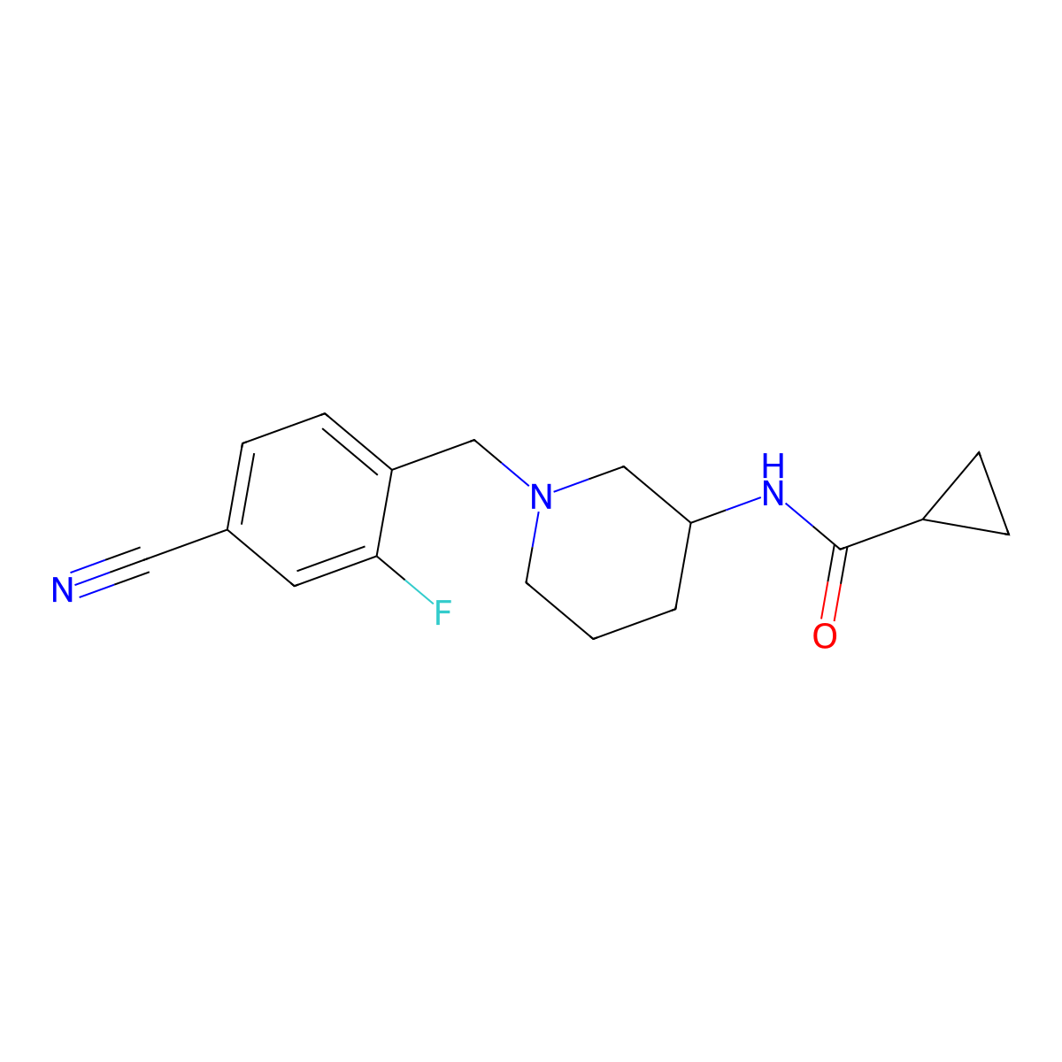 N-{1-[(4-cyano-2-fluorophenyl)methyl]piperidin-3-yl}cyclopropanecarboxamide molecular structure, CAS 2741890-04-8