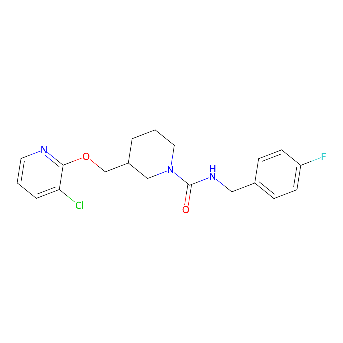 3-{[(3-chloropyridin-2-yl)oxy]methyl}-N-[(4-fluorophenyl)methyl]piperidine-1-carboxamide molecular structure, CAS 2741890-05-9