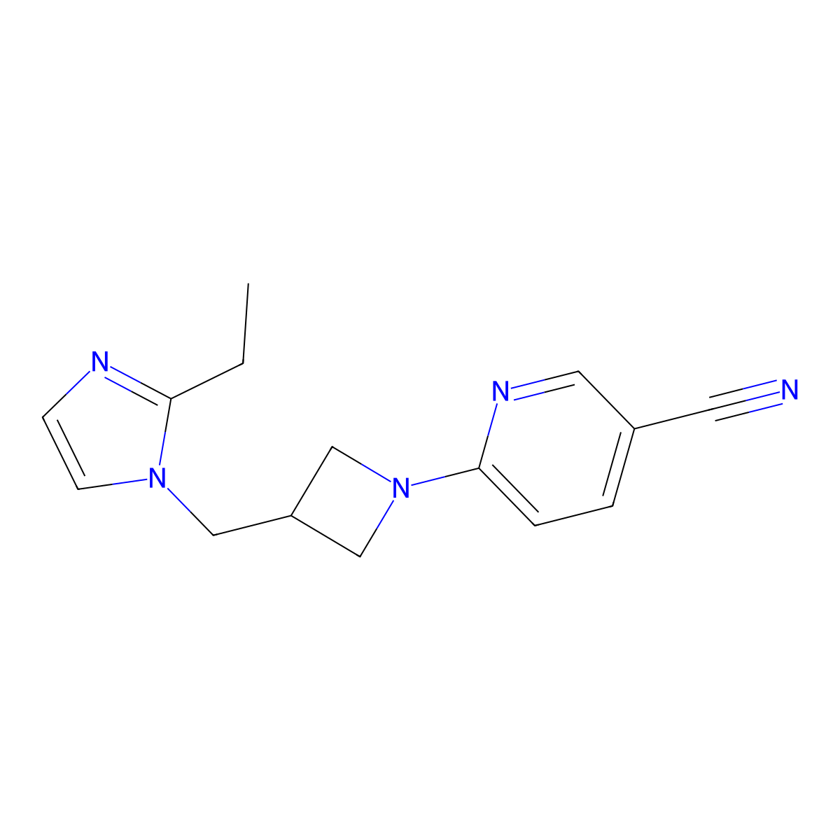 6-{3-[(2-ethyl-1H-imidazol-1-yl)methyl]azetidin-1-yl}pyridine-3-carbonitrile molecular structure, CAS 2741890-06-0