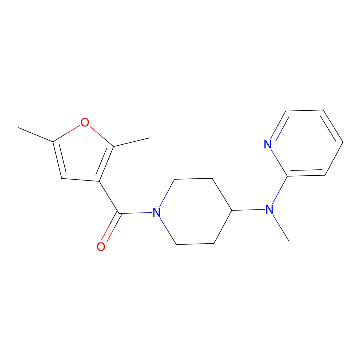 N-[1-(2,5-dimethylfuran-3-carbonyl)piperidin-4-yl]-N-methylpyridin-2-amine molecular structure, CAS 2741890-07-1