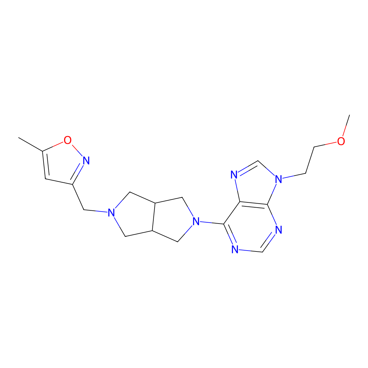 9-(2-methoxyethyl)-6-{5-[(5-methyl-1,2-oxazol-3-yl)methyl]-octahydropyrrolo[3,4-c]pyrrol-2-yl}-9H-purine molecular structure, CAS 2741890-08-2