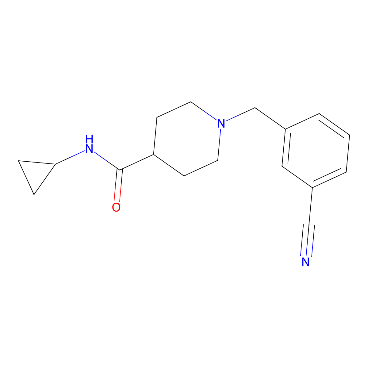 1-[(3-cyanophenyl)methyl]-N-cyclopropylpiperidine-4-carboxamide molecular structure, CAS 2741890-09-3