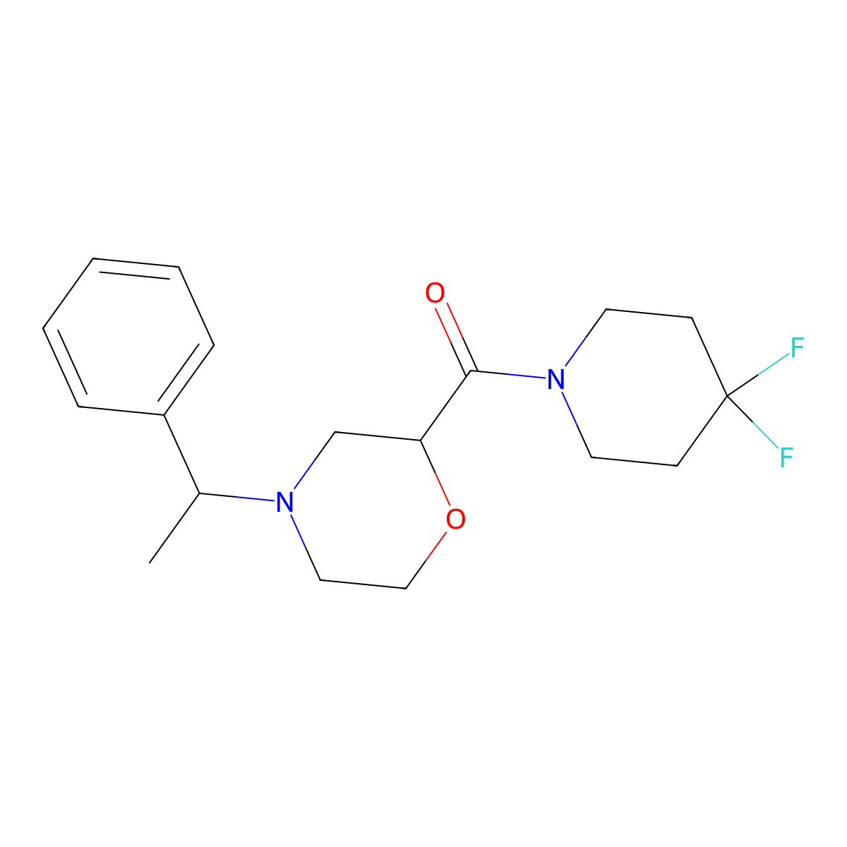 2-(4,4-Difluoropiperidine-1-carbonyl)-4-(1-phenylethyl)morpholine molecular structure, CAS 2741890-10-6