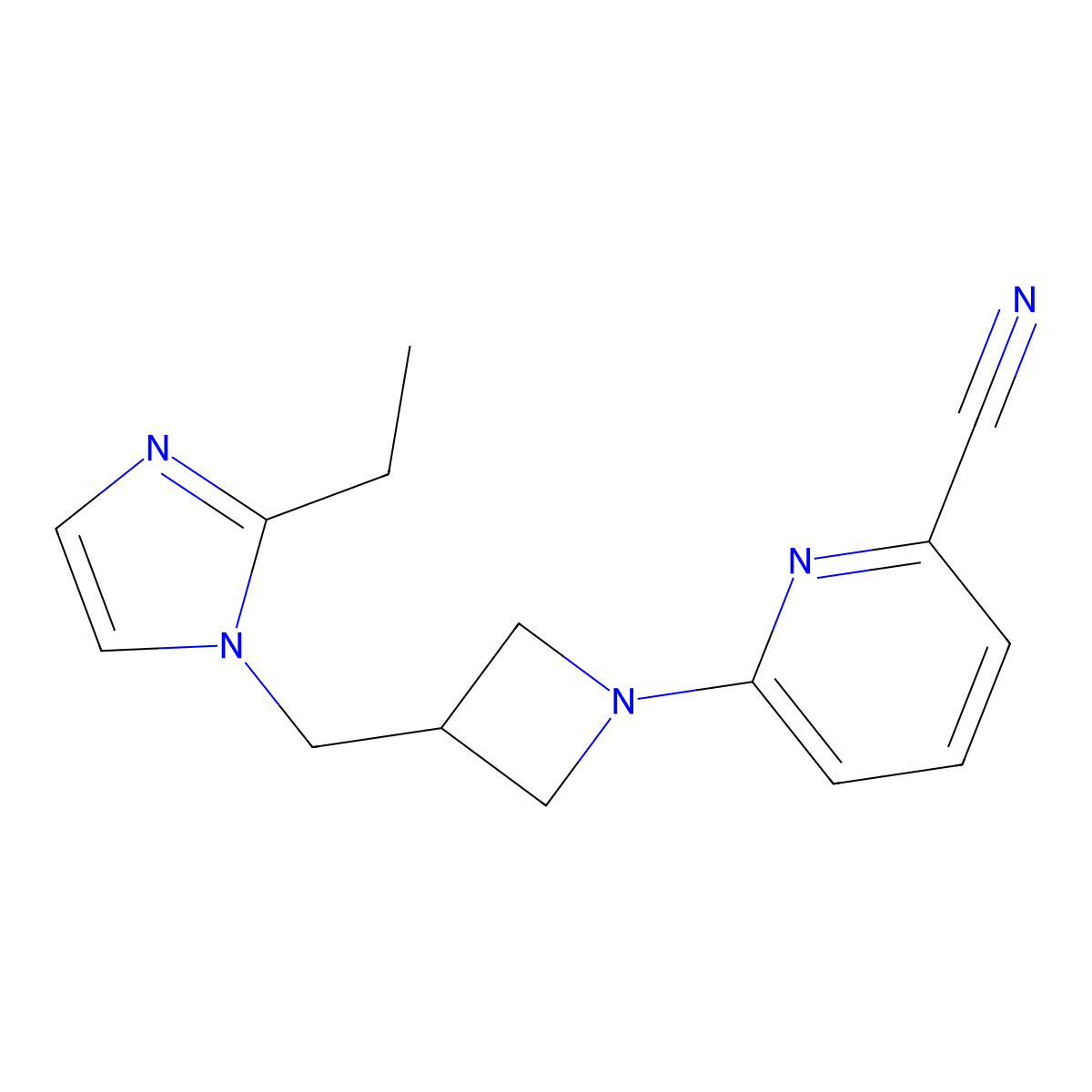 6-{3-[(2-ethyl-1H-imidazol-1-yl)methyl]azetidin-1-yl}pyridine-2-carbonitrile molecular structure, CAS 2741890-12-8