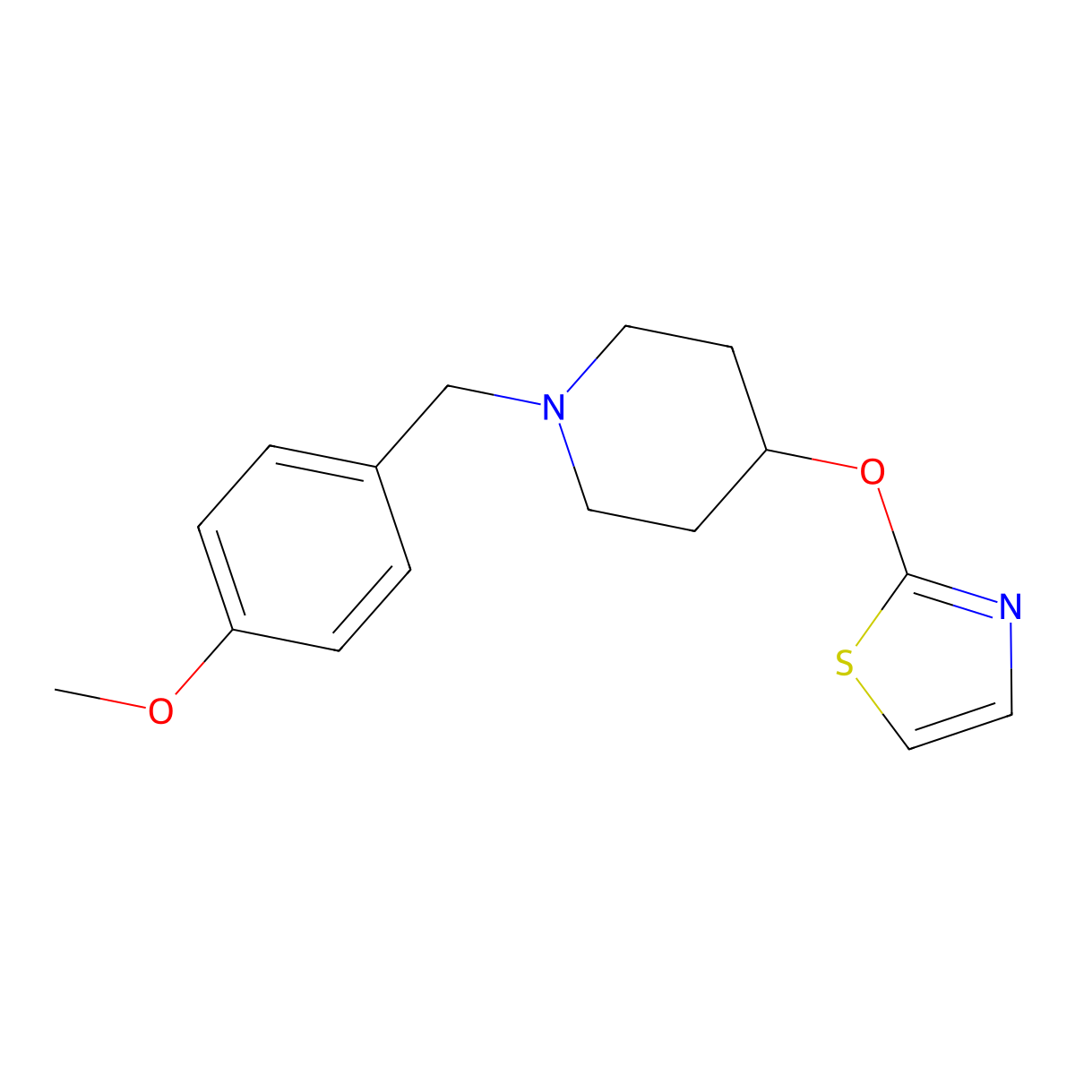 1-[(4-Methoxyphenyl)methyl]-4-(1,3-thiazol-2-yloxy)piperidine molecular structure, CAS 2741890-14-0