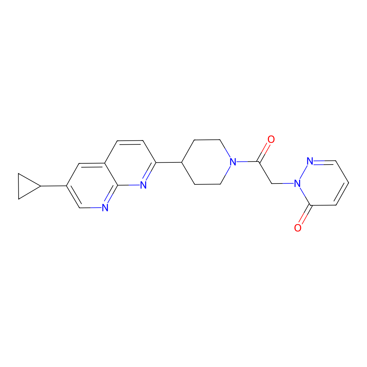 2-{2-[4-(6-Cyclopropyl-1,8-naphthyridin-2-yl)piperidin-1-yl]-2-oxoethyl}-2,3-dihydropyridazin-3-one molecular structure, CAS 2741890-15-1
