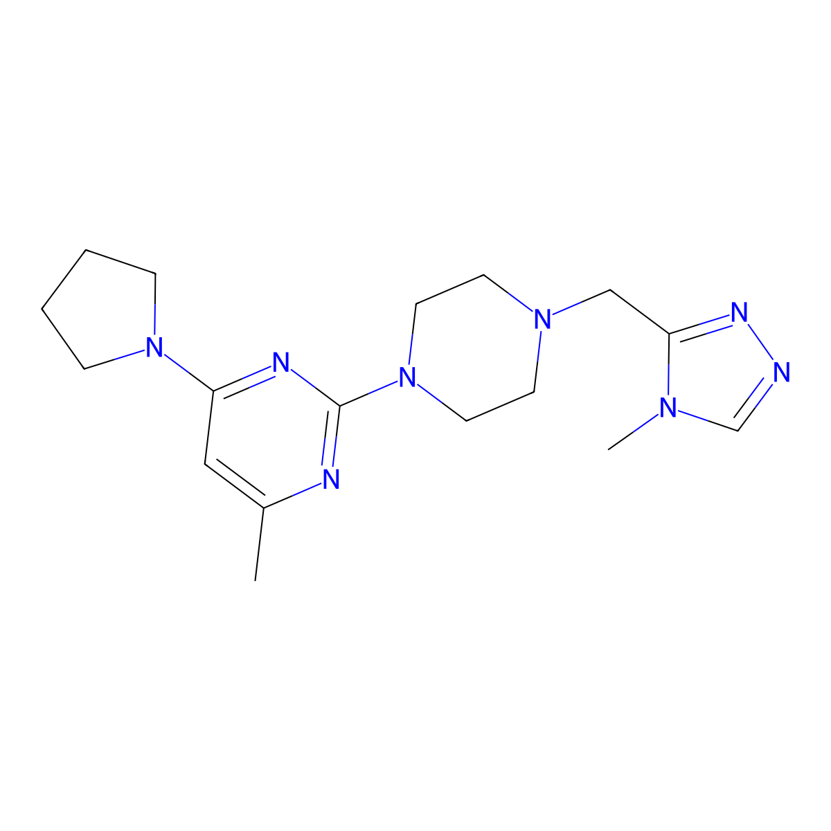 4-methyl-2-{4-[(4-methyl-4H-1,2,4-triazol-3-yl)methyl]piperazin-1-yl}-6-(pyrrolidin-1-yl)pyrimidine molecular structure, CAS 2741890-17-3