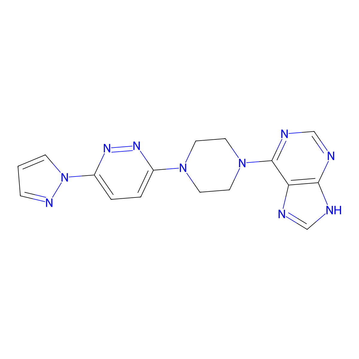 6-{4-[6-(1H-pyrazol-1-yl)pyridazin-3-yl]piperazin-1-yl}-9H-purine molecular structure, CAS 2741890-18-4