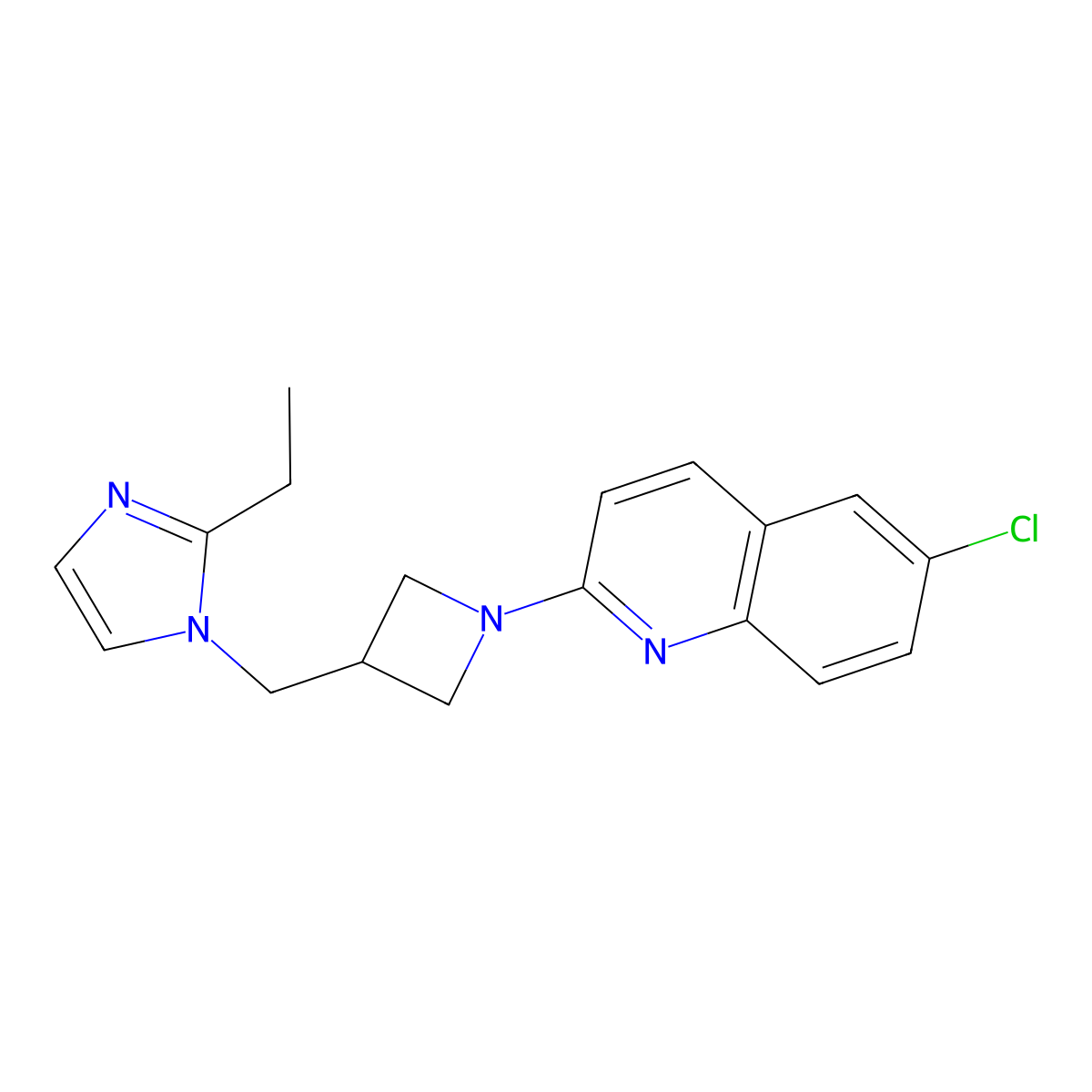 6-chloro-2-{3-[(2-ethyl-1H-imidazol-1-yl)methyl]azetidin-1-yl}quinoline molecular structure, CAS 2741890-20-8