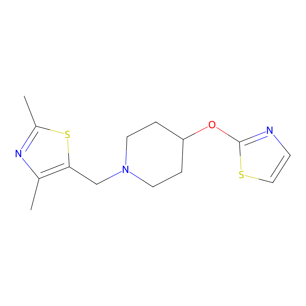 1-[(2,4-Dimethyl-1,3-thiazol-5-yl)methyl]-4-(1,3-thiazol-2-yloxy)piperidine molecular structure, CAS 2741890-22-0