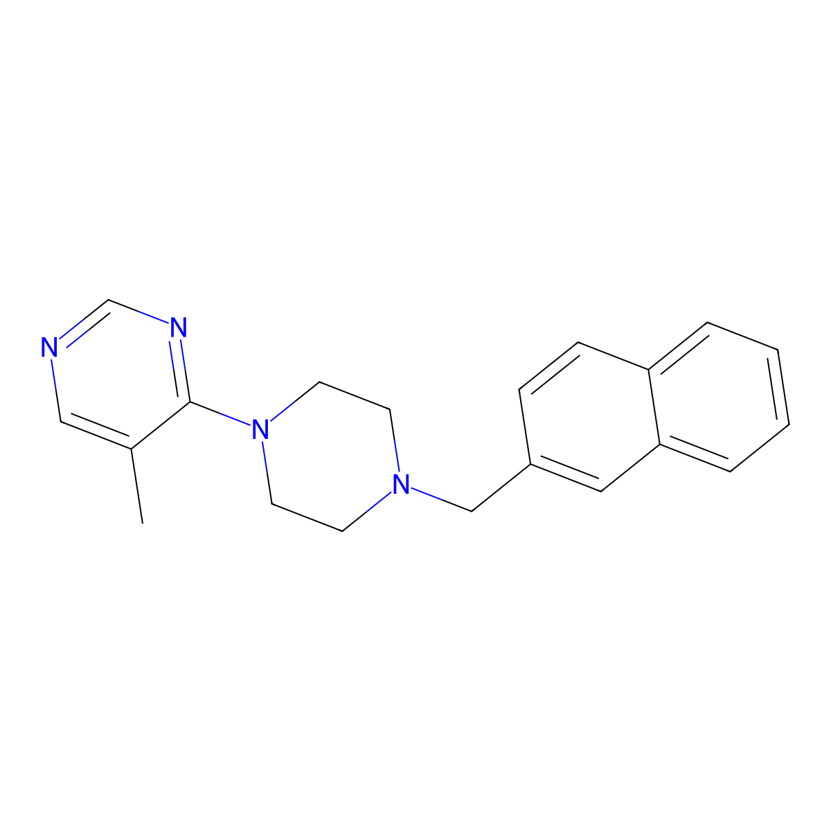 5-Methyl-4-{4-[(naphthalen-2-yl)methyl]piperazin-1-yl}pyrimidine molecular structure, CAS 2741890-24-2