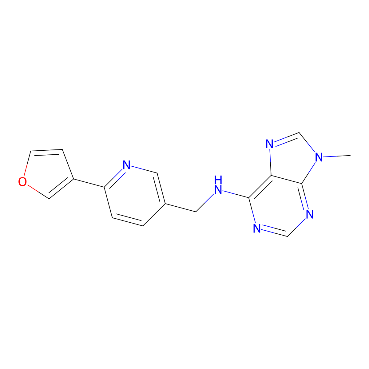 N-{[6-(furan-3-yl)pyridin-3-yl]methyl}-9-methyl-9H-purin-6-amine molecular structure, CAS 2741890-28-6