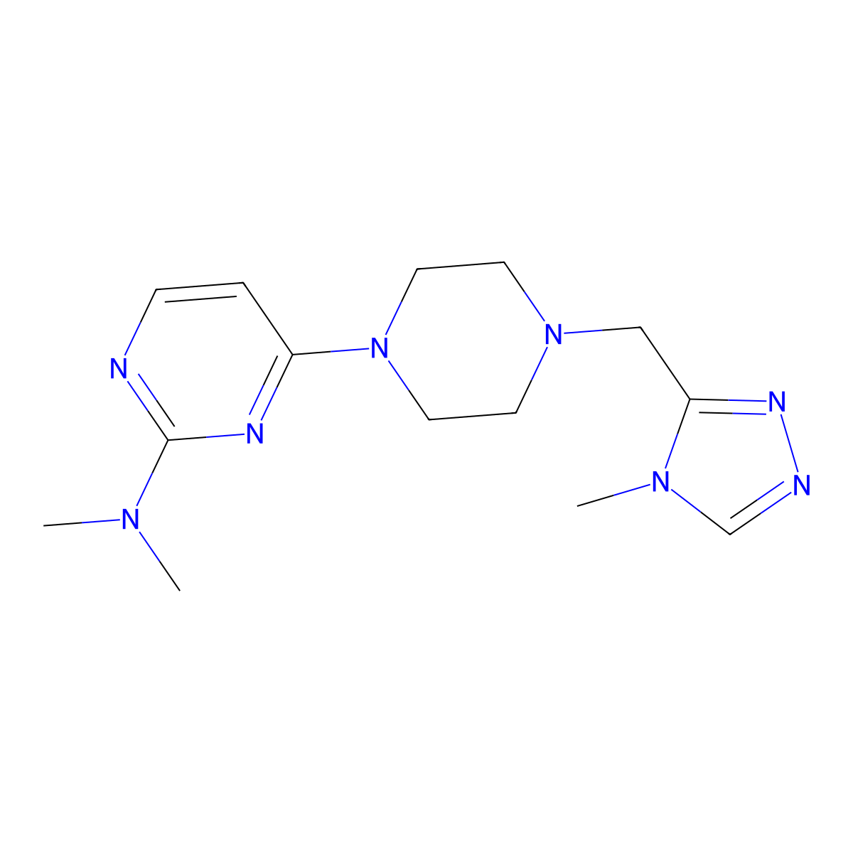 N,N-dimethyl-4-{4-[(4-methyl-4H-1,2,4-triazol-3-yl)methyl]piperazin-1-yl}pyrimidin-2-amine molecular structure, CAS 2741890-29-7
