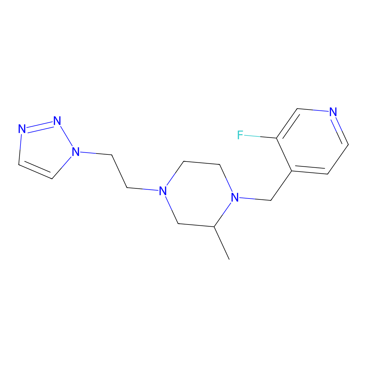 1-[(3-fluoropyridin-4-yl)methyl]-2-methyl-4-[2-(1H-1,2,3-triazol-1-yl)ethyl]piperazine molecular structure, CAS 2741890-30-0