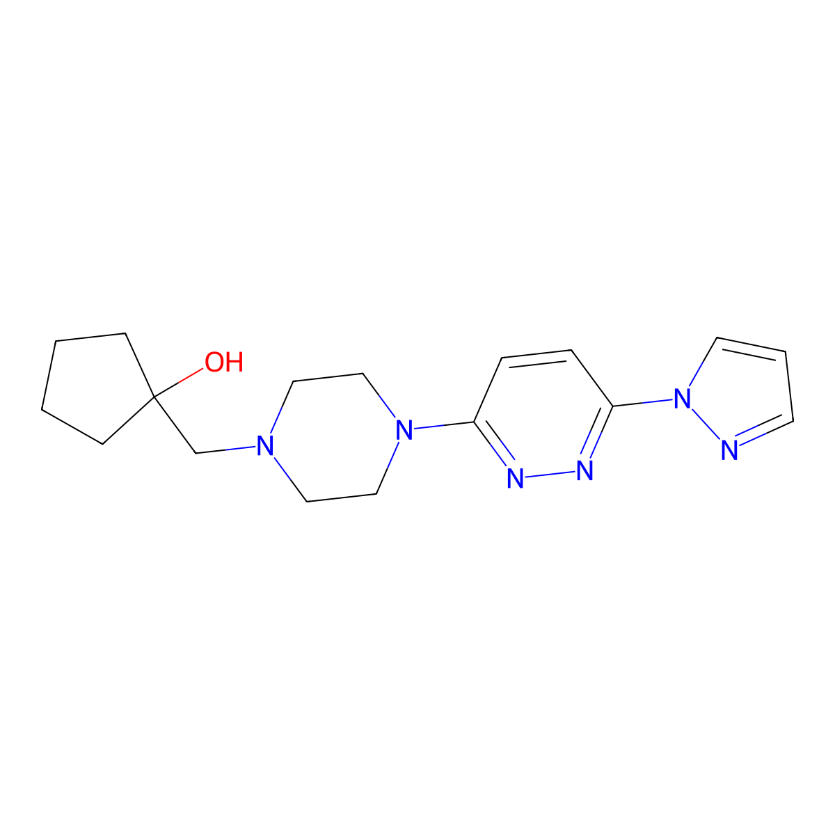 1-({4-[6-(1H-pyrazol-1-yl)pyridazin-3-yl]piperazin-1-yl}methyl)cyclopentan-1-ol molecular structure, CAS 2741890-34-4