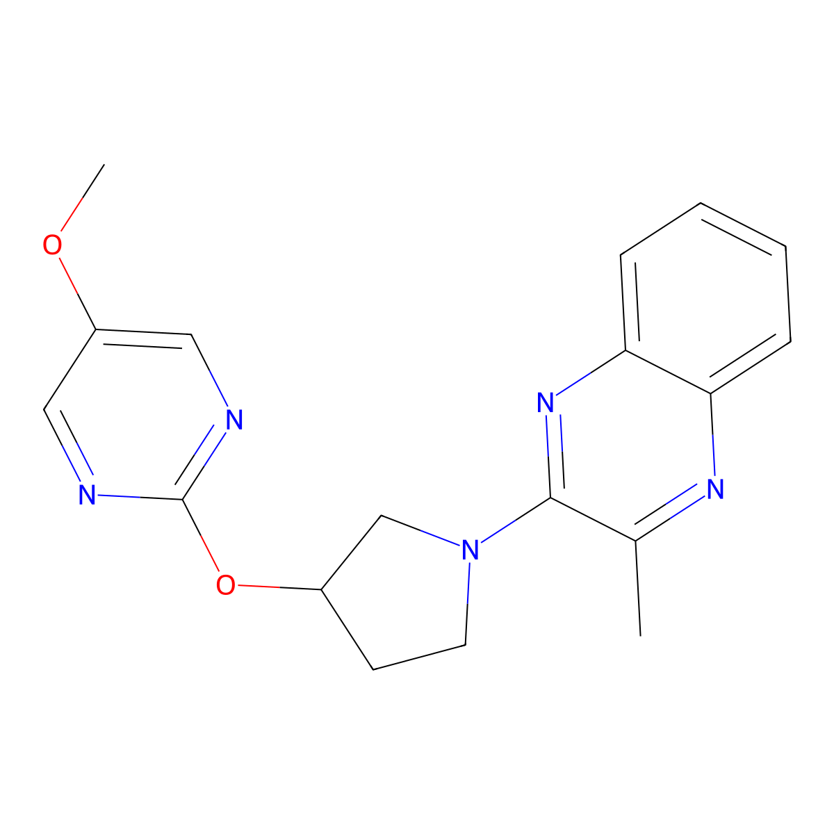 2-{3-[(5-Methoxypyrimidin-2-yl)oxy]pyrrolidin-1-yl}-3-methylquinoxaline molecular structure, CAS 2741890-35-5