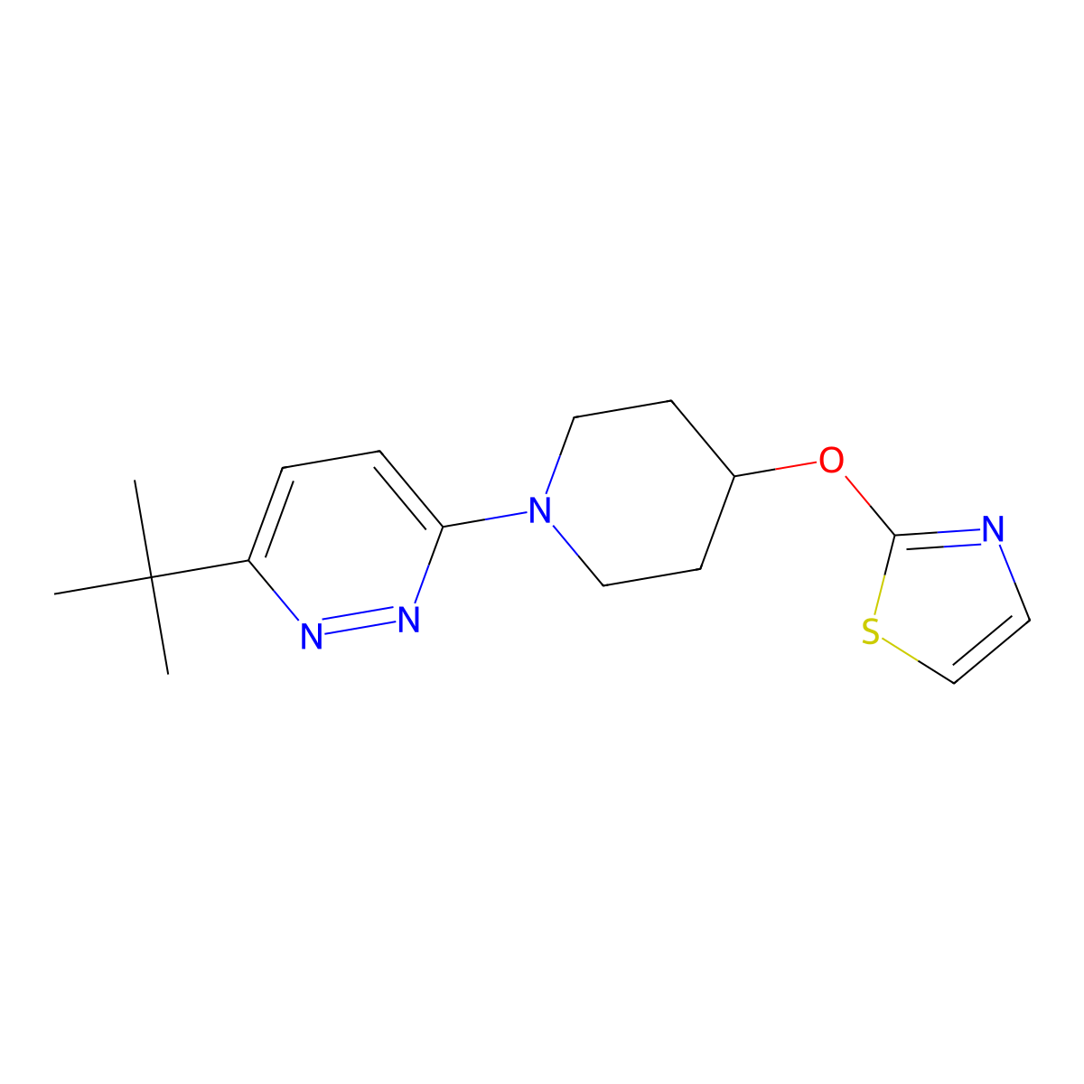 3-Tert-butyl-6-[4-(1,3-thiazol-2-yloxy)piperidin-1-yl]pyridazine molecular structure, CAS 2741890-37-7