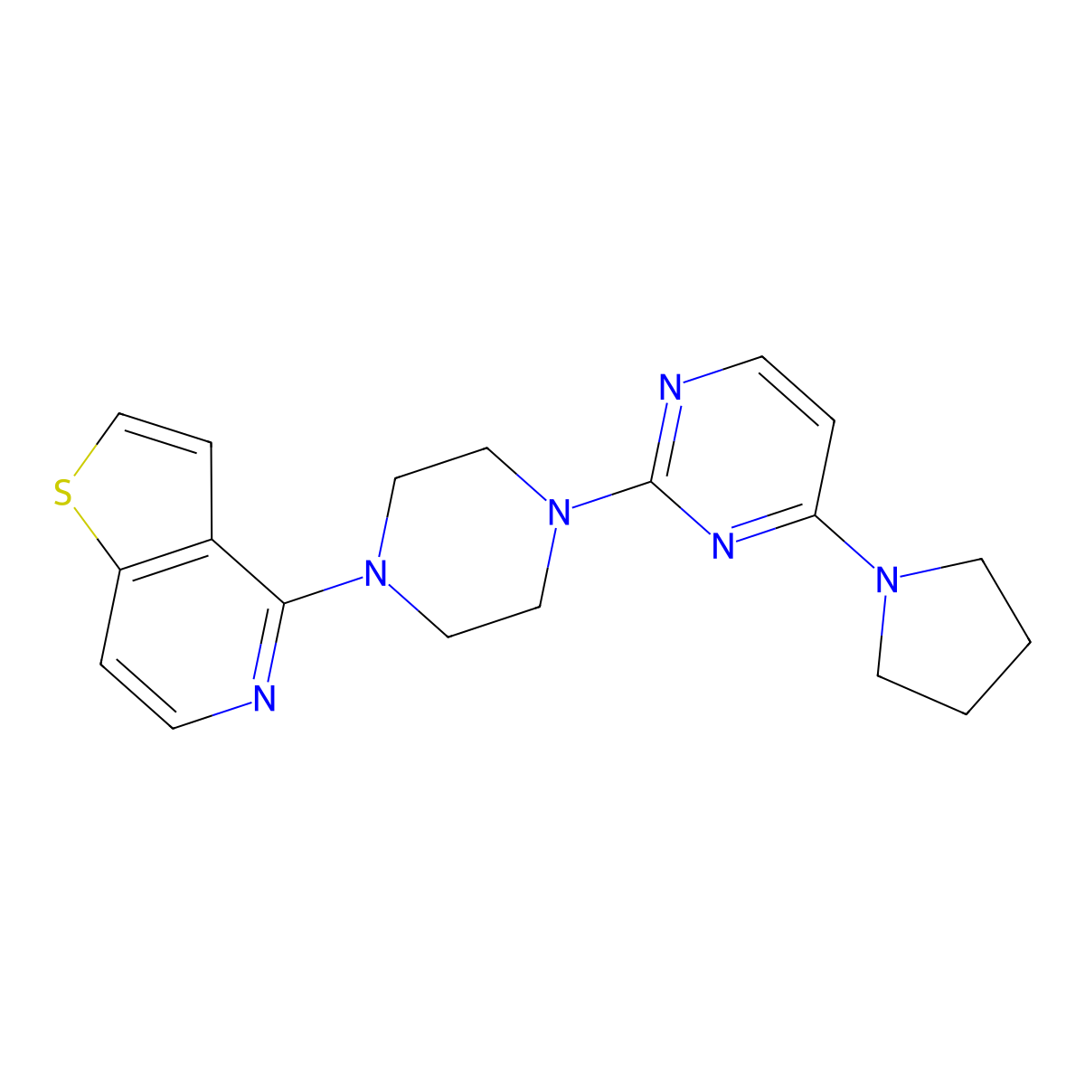 4-(Pyrrolidin-1-yl)-2-(4-{thieno[3,2-c]pyridin-4-yl}piperazin-1-yl)pyrimidine molecular structure, CAS 2741890-38-8