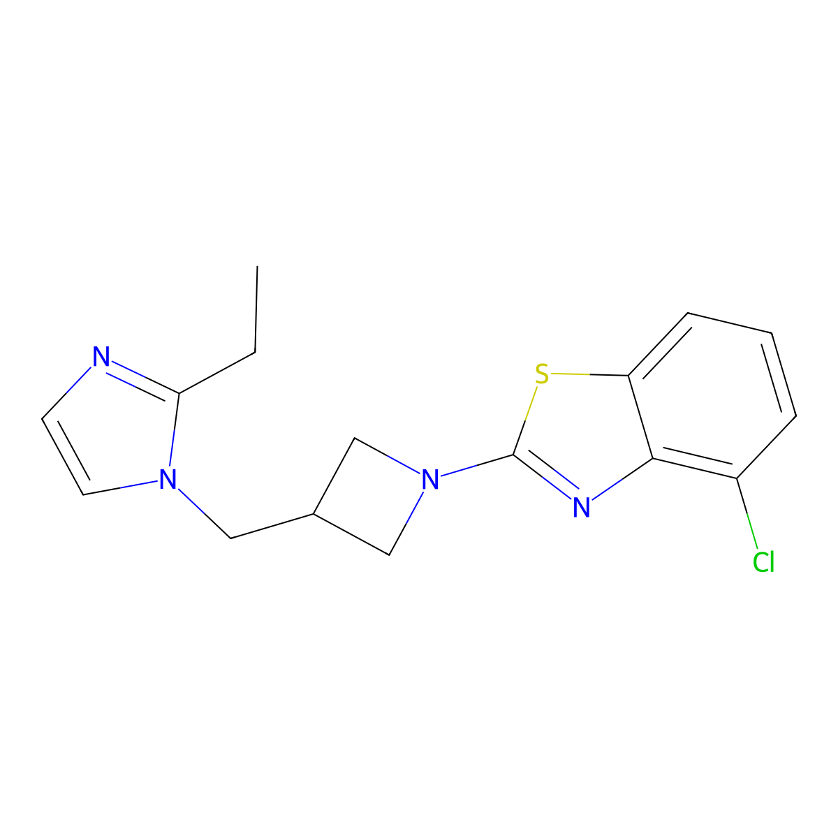 4-chloro-2-{3-[(2-ethyl-1H-imidazol-1-yl)methyl]azetidin-1-yl}-1,3-benzothiazole molecular structure, CAS 2741890-39-9