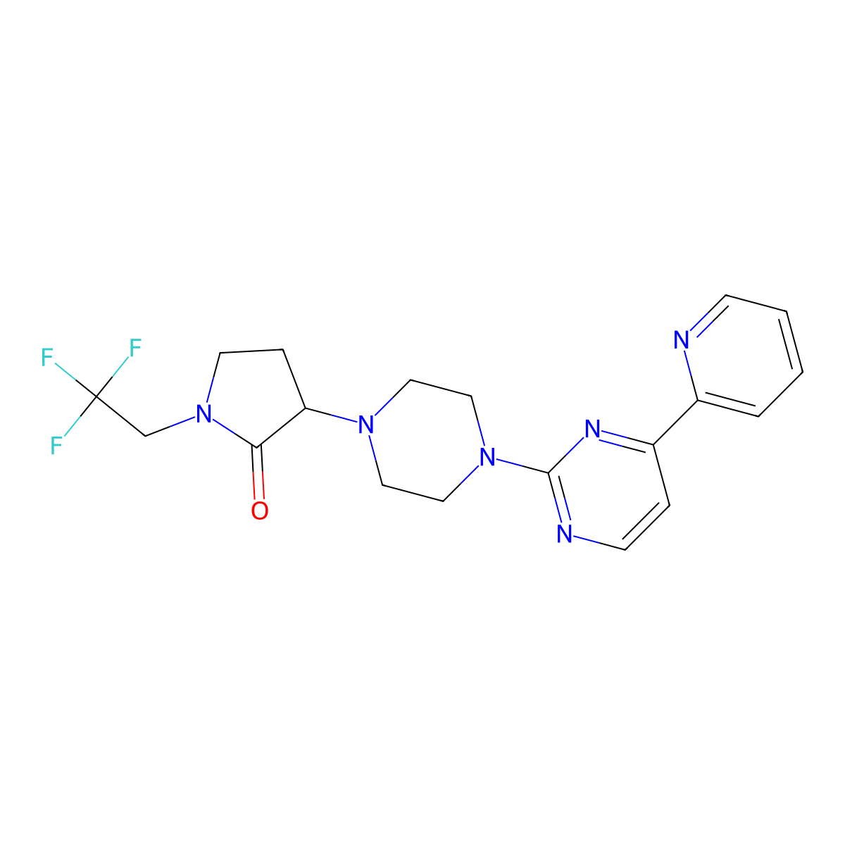 3-{4-[4-(Pyridin-2-yl)pyrimidin-2-yl]piperazin-1-yl}-1-(2,2,2-trifluoroethyl)pyrrolidin-2-one molecular structure, CAS 2741890-42-4