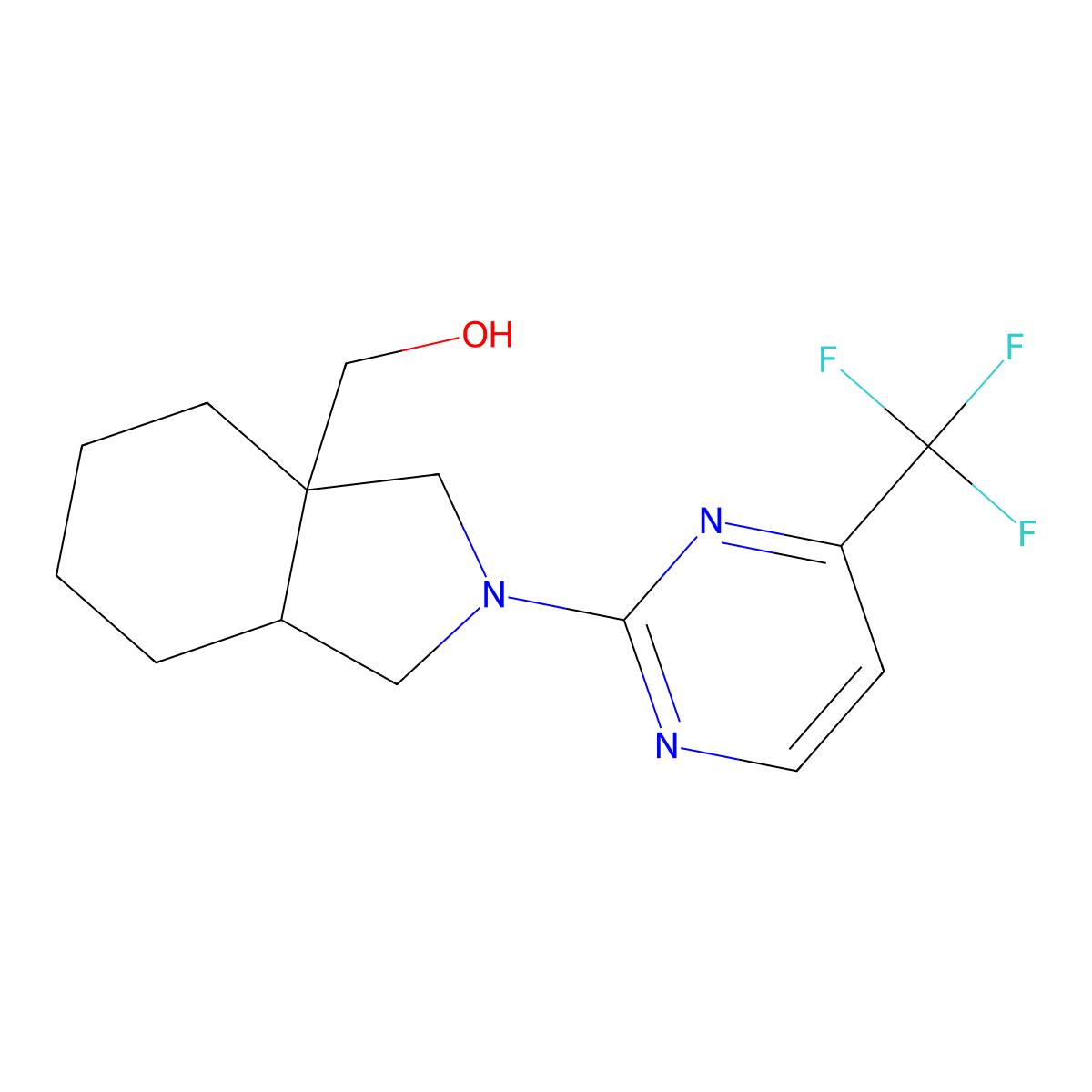 {2-[4-(trifluoromethyl)pyrimidin-2-yl]-octahydro-1H-isoindol-3a-yl}methanol molecular structure, CAS 2741890-44-6