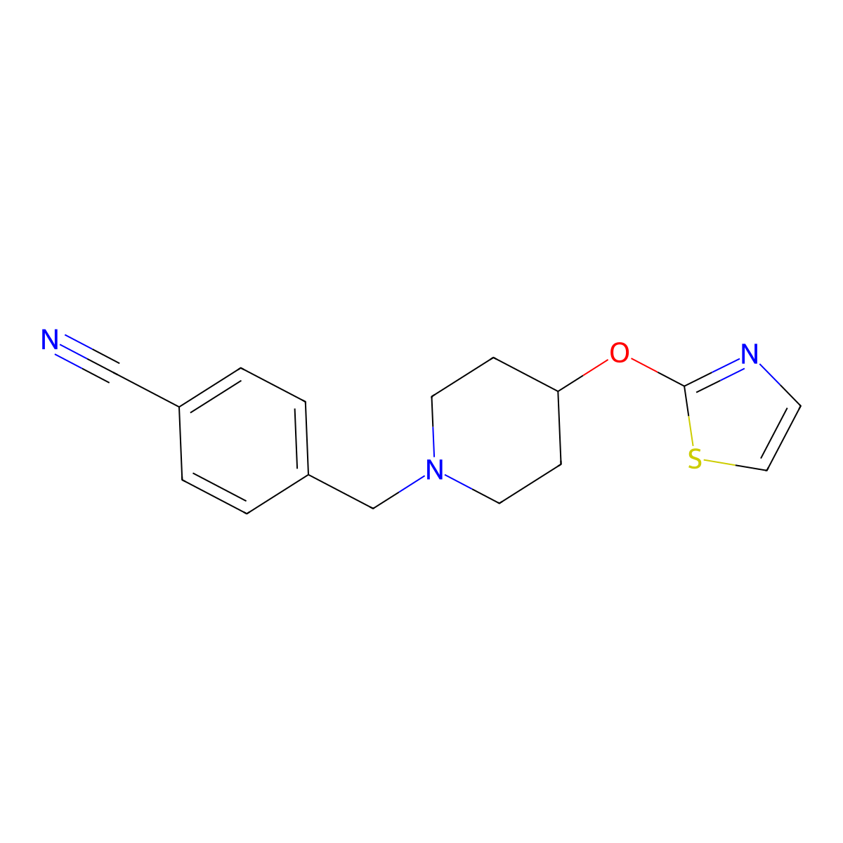 4-{[4-(1,3-Thiazol-2-yloxy)piperidin-1-yl]methyl}benzonitrile molecular structure, CAS 2741890-46-8