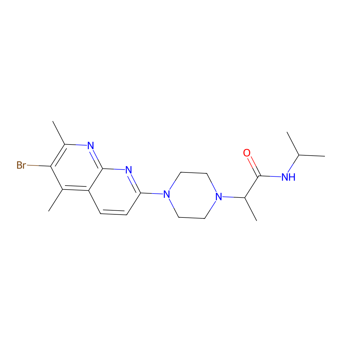 2-[4-(6-bromo-5,7-dimethyl-1,8-naphthyridin-2-yl)piperazin-1-yl]-N-(propan-2-yl)propanamide molecular structure, CAS 2741890-53-7